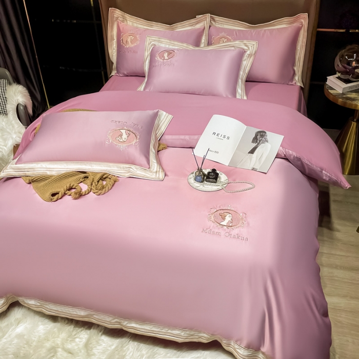 91家纺网 家纺一手货源 找家纺 宅家居 新款臻品真丝刺绣四件套 蜜雪公主-豆沙