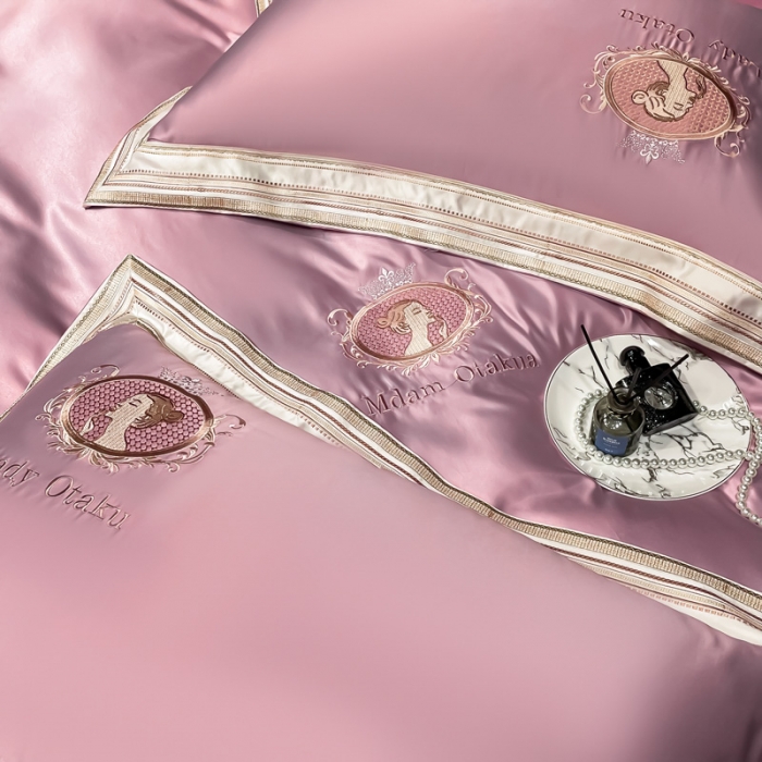 91家纺网 家纺一手货源 找家纺 宅家居 新款臻品真丝刺绣四件套 蜜雪公主-豆沙