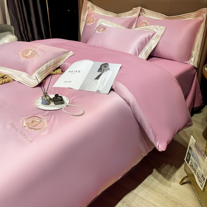 91家纺网 家纺一手货源 找家纺 宅家居 新款臻品真丝刺绣四件套 蜜雪公主-豆沙