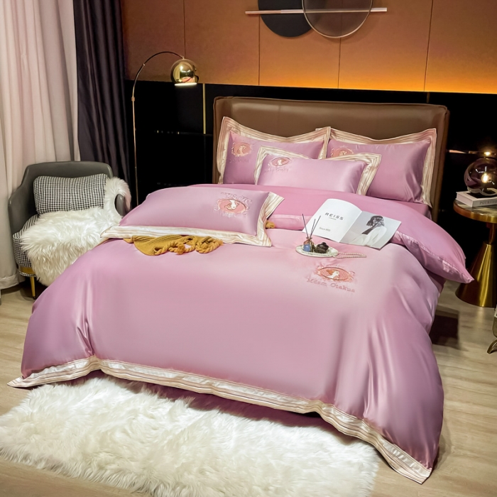 91家纺网 家纺一手货源 找家纺 宅家居 新款臻品真丝刺绣四件套 蜜雪公主-豆沙