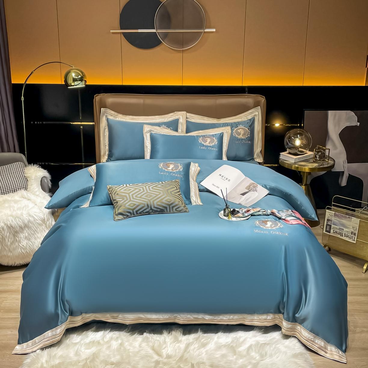 91家纺网 家纺一手货源 找家纺 宅家居 新款臻品真丝刺绣四件套 蜜雪公主-宾利蓝