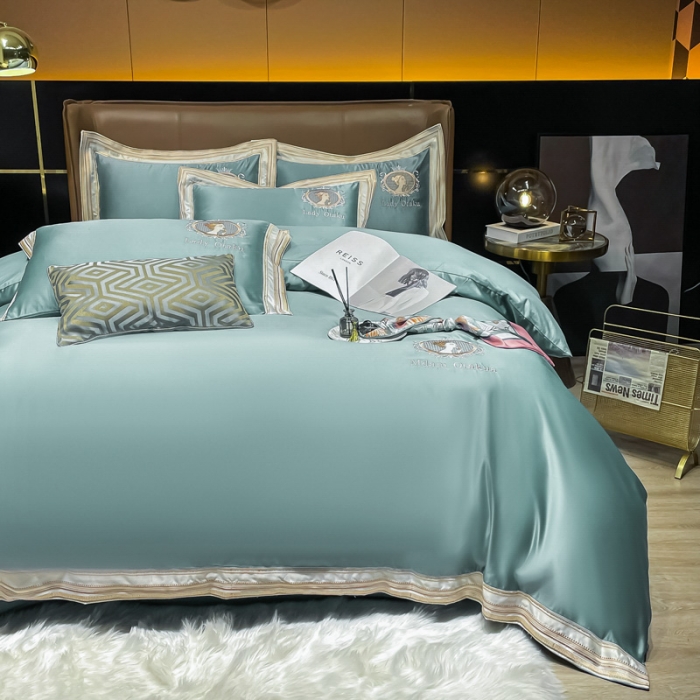 91家纺网 家纺一手货源 找家纺 宅家居 新款臻品真丝刺绣四件套 蜜雪公主-青绿