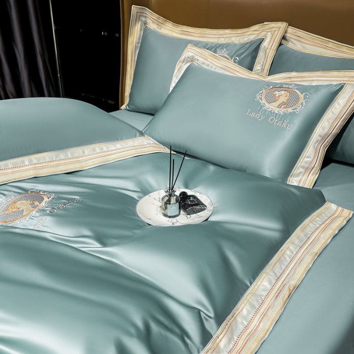 91家纺网 家纺一手货源 找家纺 宅家居 新款臻品真丝刺绣四件套 蜜雪公主-青绿