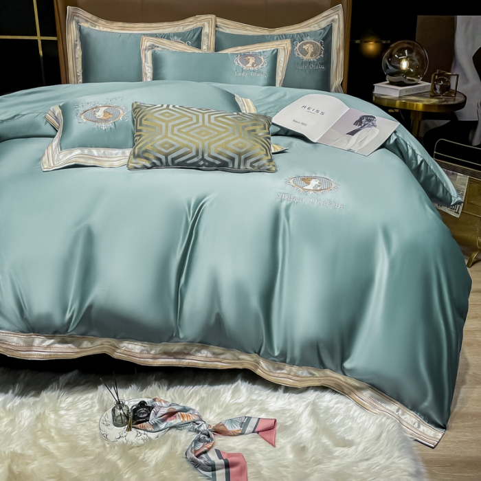 91家纺网 家纺一手货源 找家纺 宅家居 新款臻品真丝刺绣四件套 蜜雪公主-青绿