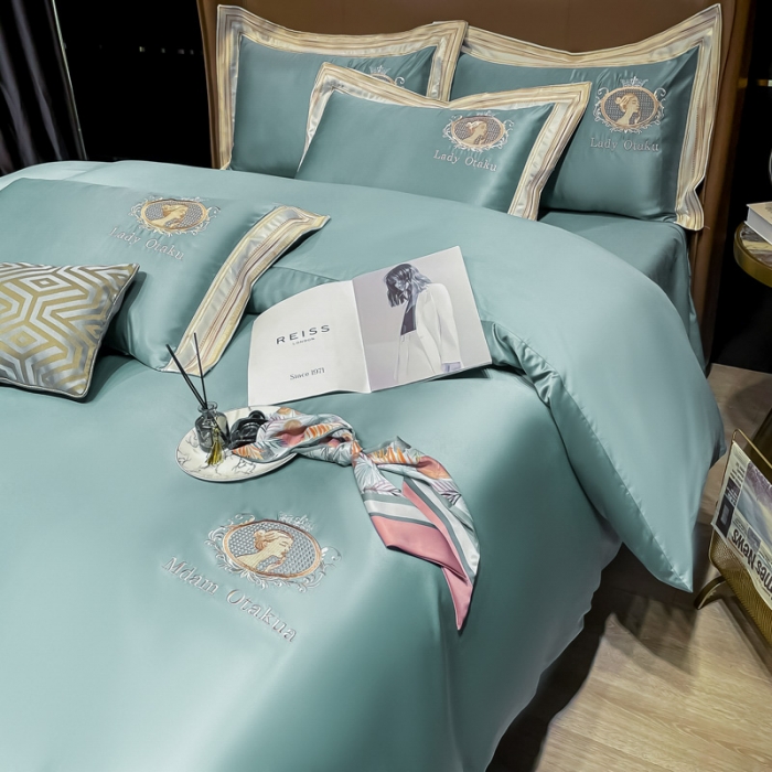 91家纺网 家纺一手货源 找家纺 宅家居 新款臻品真丝刺绣四件套 蜜雪公主-青绿