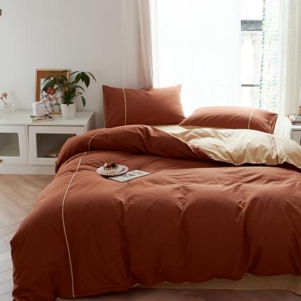 纯棉水洗棉四件套纯色简约全棉被套工艺款床单床笠学生直播爆款