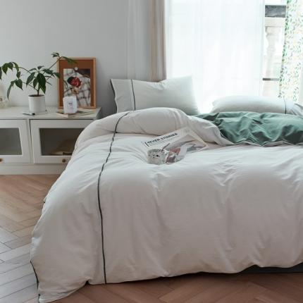 纯棉水洗棉四件套纯色简约全棉被套工艺款床单床笠学生直播爆款