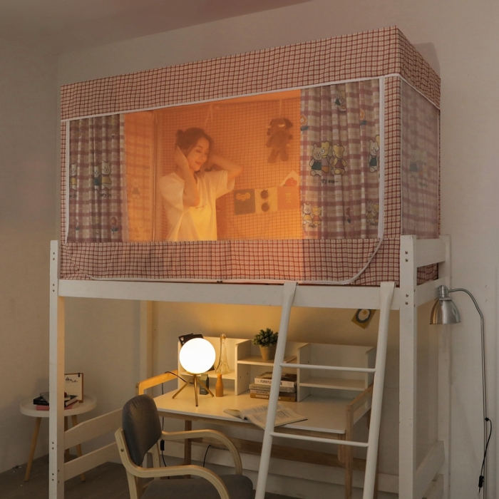 91家纺网 家纺一手货源 找家纺 梦尔佳 2021新款学生蚊帐 可爱小熊 粉