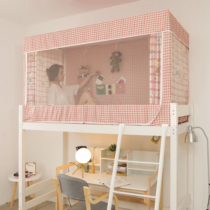 91家纺网 家纺一手货源 找家纺 梦尔佳 2021新款学生蚊帐 可爱小熊 粉