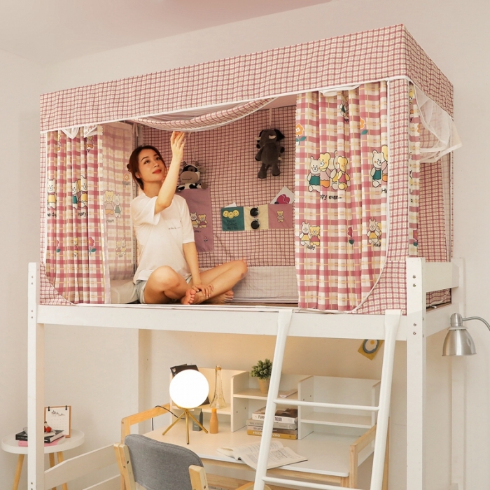 91家纺网 家纺一手货源 找家纺 梦尔佳 2021新款学生蚊帐 可爱小熊 粉