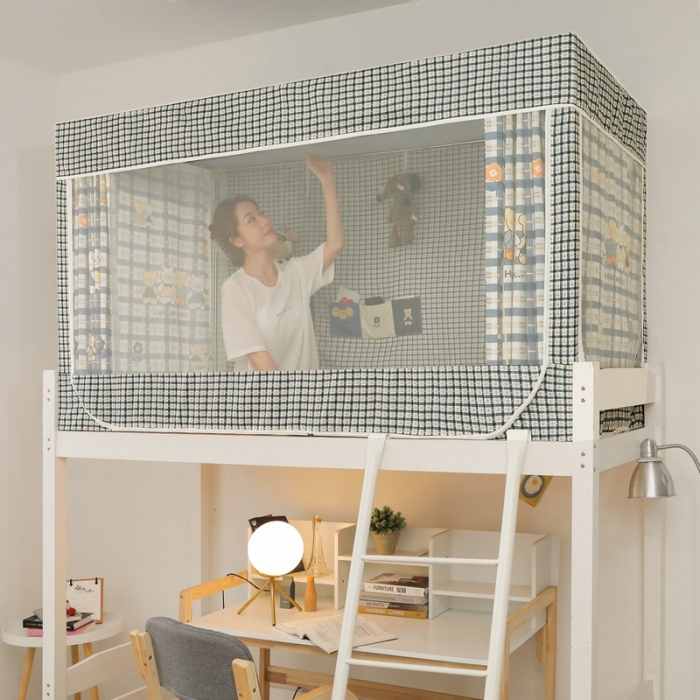 91家纺网 家纺一手货源 找家纺 梦尔佳 2021新款学生蚊帐 可爱小熊 蓝