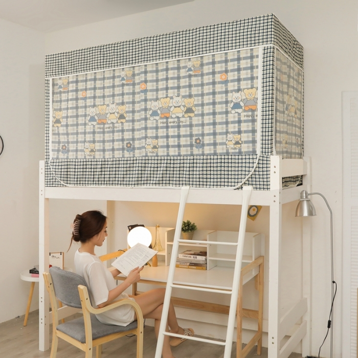 91家纺网 家纺一手货源 找家纺 梦尔佳 2021新款学生蚊帐 可爱小熊 蓝