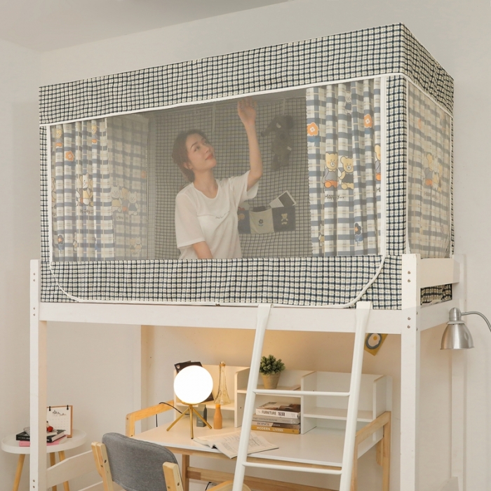 91家纺网 家纺一手货源 找家纺 梦尔佳 2021新款学生蚊帐 可爱小熊 蓝