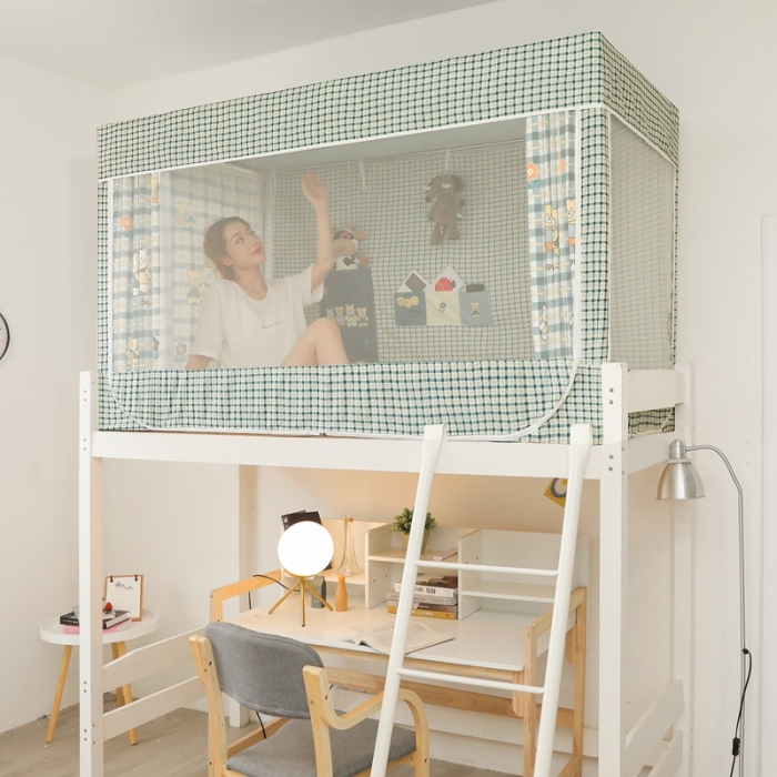 91家纺网 家纺一手货源 找家纺 梦尔佳 2021新款学生蚊帐 可爱小熊 绿