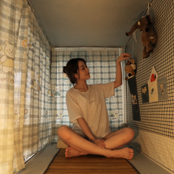 91家纺网 家纺一手货源 找家纺 梦尔佳 2021新款学生蚊帐 可爱小熊 绿