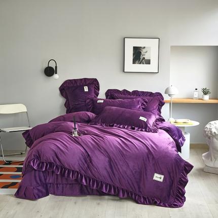 91家纺网 家纺一手货源 找家纺 舒梦琪 2023新款加厚宝宝绒韩版四件套牛奶绒四件套 靓紫