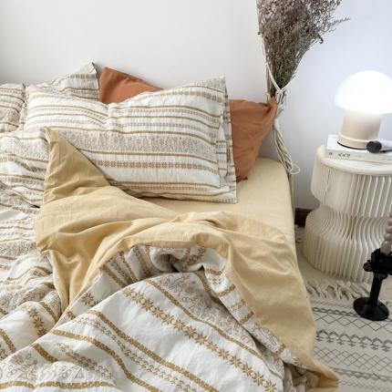 91家纺网 家纺一手货源 找家纺 恋恋三季 2024新款色织提花工艺款林深时见鹿系列四件套奶茶