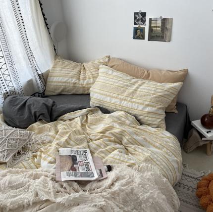 91家纺网 家纺一手货源 找家纺 恋恋三季 2021新款色织提花工艺款林深时见鹿系列四件套嫩黄