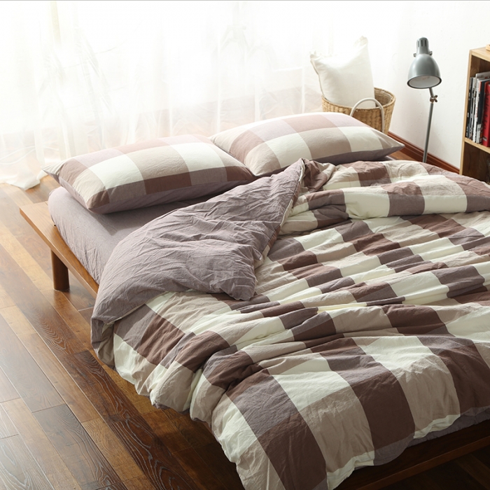 91家纺网 家纺一手货源 找家纺 安莱生活 2021新款全棉水洗棉套件 咖灰大格