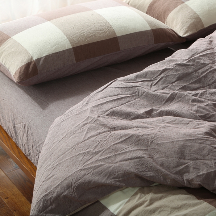 91家纺网 家纺一手货源 找家纺 安莱生活 2021新款全棉水洗棉套件 咖灰大格