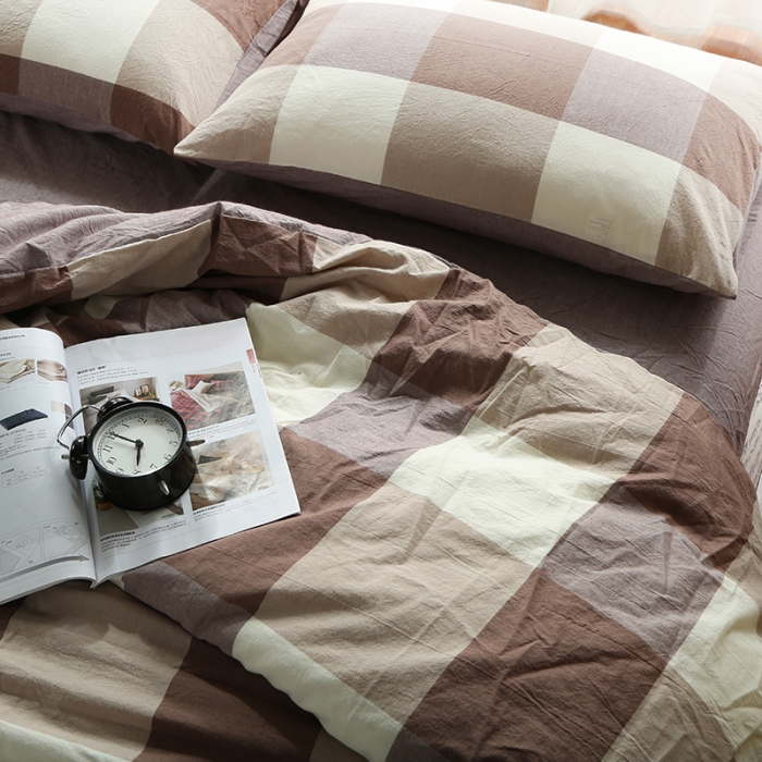 91家纺网 家纺一手货源 找家纺 安莱生活 2021新款全棉水洗棉套件 咖灰大格