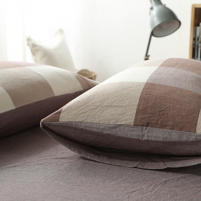 91家纺网 家纺一手货源 找家纺 安莱生活 2021新款全棉水洗棉套件 咖灰大格