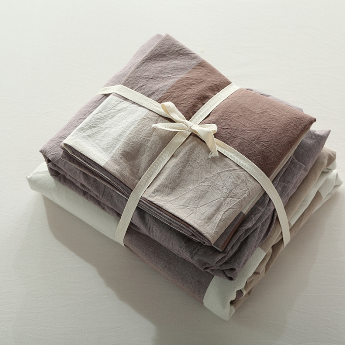 91家纺网 家纺一手货源 找家纺 安莱生活 2021新款全棉水洗棉套件 咖灰大格