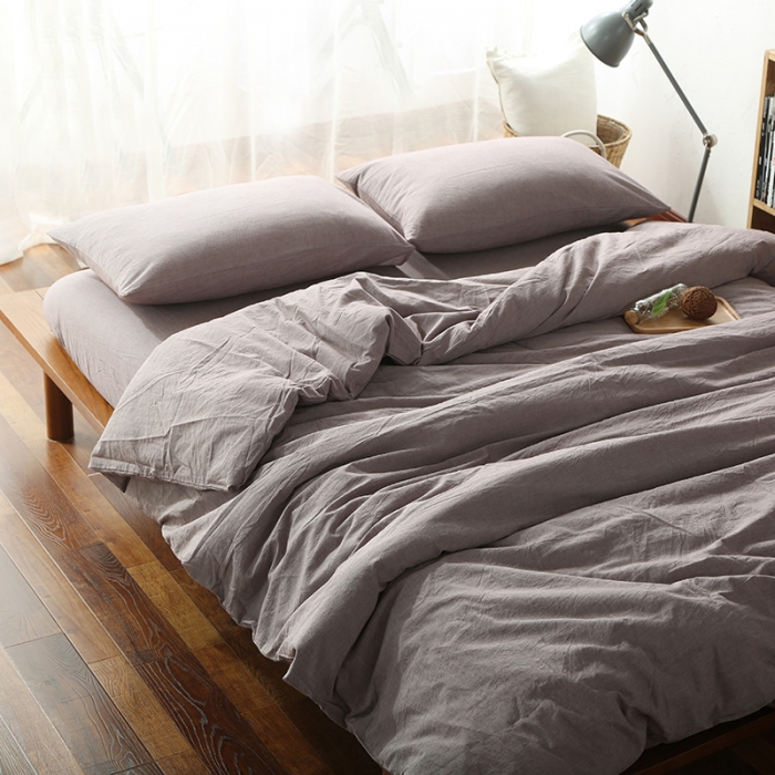 91家纺网 家纺一手货源 找家纺 安莱生活 2021新款全棉水洗棉套件 咖色纯色