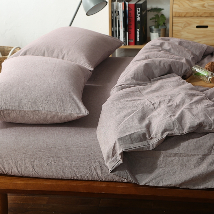 91家纺网 家纺一手货源 找家纺 安莱生活 2021新款全棉水洗棉套件 咖色纯色