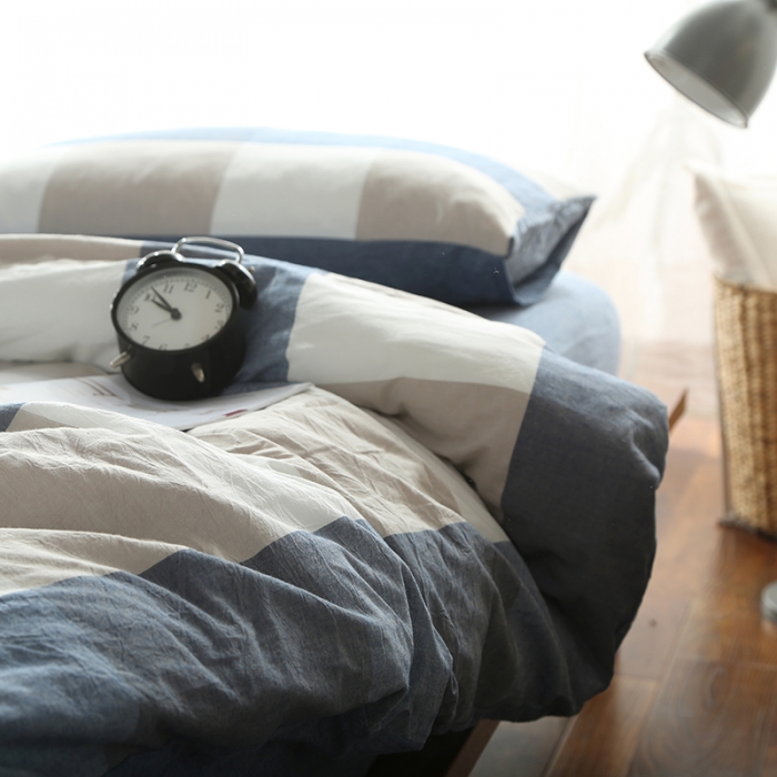 91家纺网 家纺一手货源 找家纺 安莱生活 2021新款全棉水洗棉套件 蓝灰大格