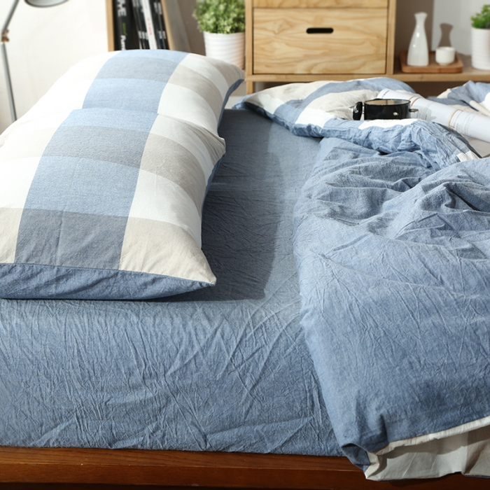 91家纺网 家纺一手货源 找家纺 安莱生活 2021新款全棉水洗棉套件 蓝灰大格