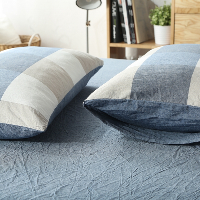 91家纺网 家纺一手货源 找家纺 安莱生活 2021新款全棉水洗棉套件 蓝灰大格