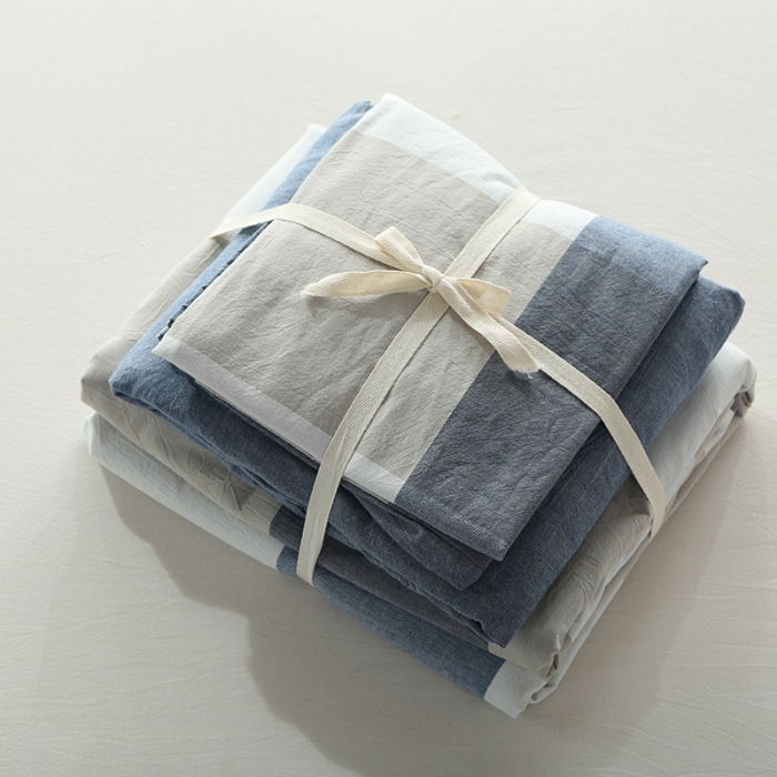 91家纺网 家纺一手货源 找家纺 安莱生活 2021新款全棉水洗棉套件 蓝灰大格