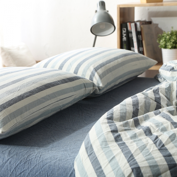 91家纺网 家纺一手货源 找家纺 安莱生活 2021新款全棉水洗棉套件 蓝色条纹