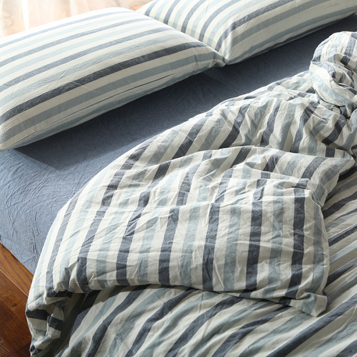 91家纺网 家纺一手货源 找家纺 安莱生活 2021新款全棉水洗棉套件 蓝色条纹