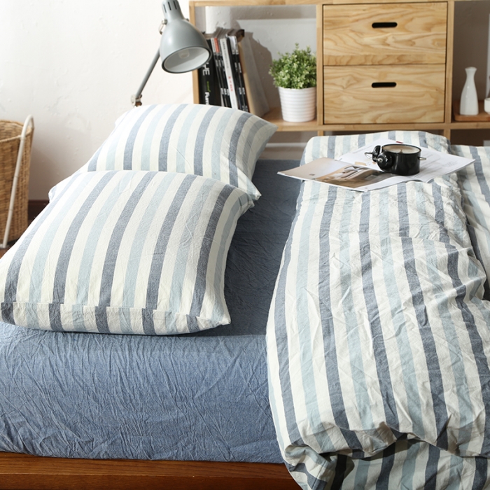 91家纺网 家纺一手货源 找家纺 安莱生活 2021新款全棉水洗棉套件 蓝色条纹