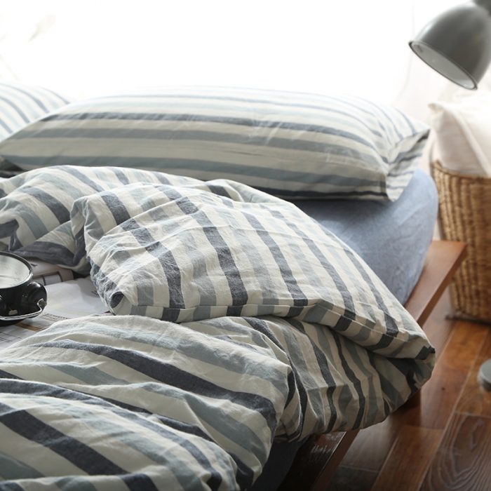 91家纺网 家纺一手货源 找家纺 安莱生活 2021新款全棉水洗棉套件 蓝色条纹