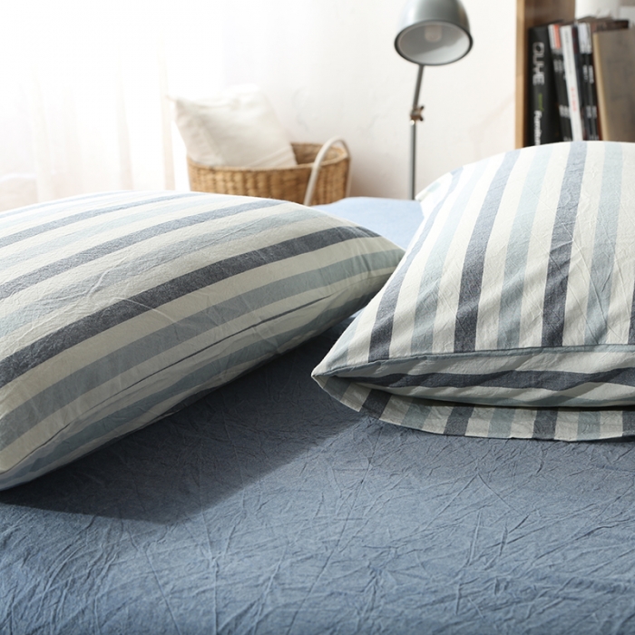 91家纺网 家纺一手货源 找家纺 安莱生活 2021新款全棉水洗棉套件 蓝色条纹