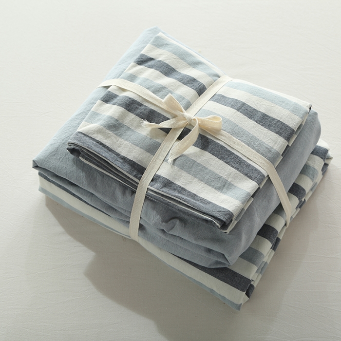 91家纺网 家纺一手货源 找家纺 安莱生活 2021新款全棉水洗棉套件 蓝色条纹