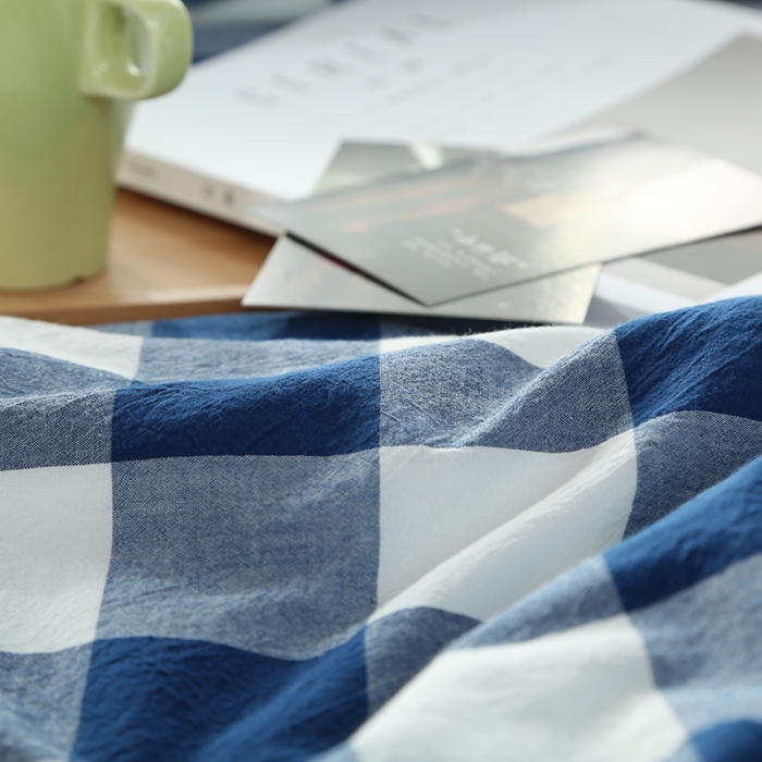 91家纺网 家纺一手货源 找家纺 安莱生活 2021新款全棉水洗棉套件 蓝色中格