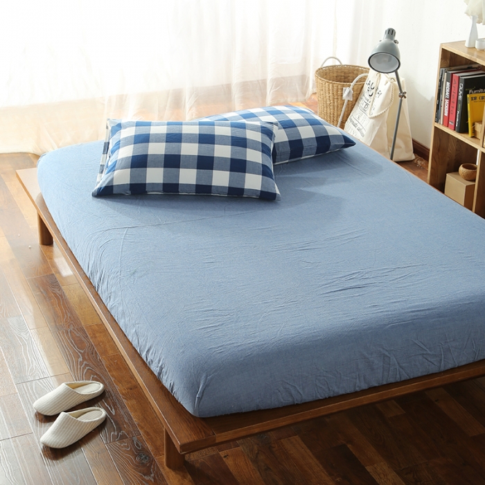 91家纺网 家纺一手货源 找家纺 安莱生活 2021新款全棉水洗棉套件 蓝色中格