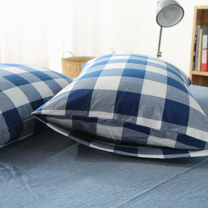 91家纺网 家纺一手货源 找家纺 安莱生活 2021新款全棉水洗棉套件 蓝色中格