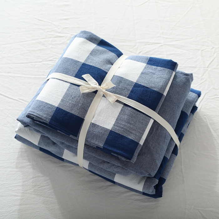 91家纺网 家纺一手货源 找家纺 安莱生活 2021新款全棉水洗棉套件 蓝色中格