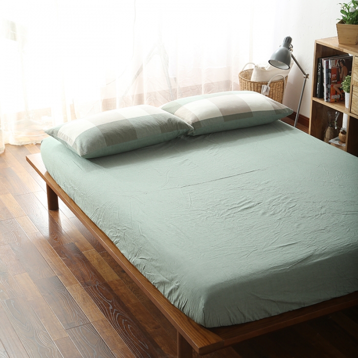 91家纺网 家纺一手货源 找家纺 安莱生活 2021新款全棉水洗棉套件 绿灰大格