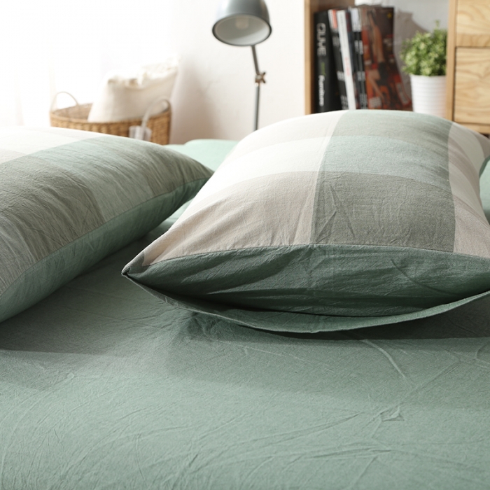 91家纺网 家纺一手货源 找家纺 安莱生活 2021新款全棉水洗棉套件 绿灰大格