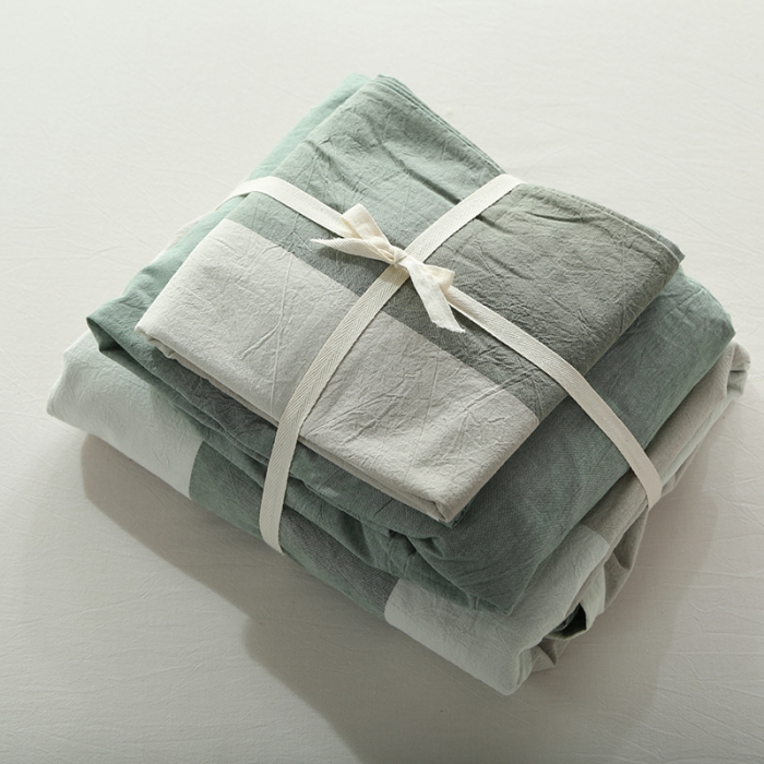 91家纺网 家纺一手货源 找家纺 安莱生活 2021新款全棉水洗棉套件 绿灰大格