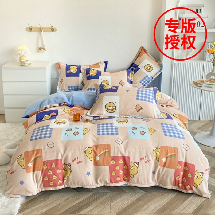 91家纺网 家纺一手货源 找家纺 （总）呗旺鹿2021年新款印花牛奶绒四件套法莱绒元气食堂系列