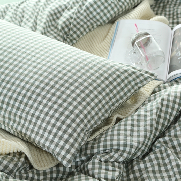 91家纺网 家纺一手货源 找家纺 安莱生活 2021新款全棉水洗棉套件 绿小格