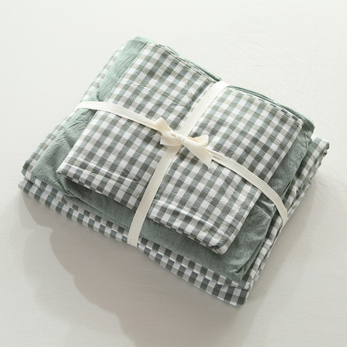 91家纺网 家纺一手货源 找家纺 安莱生活 2021新款全棉水洗棉套件 绿小格