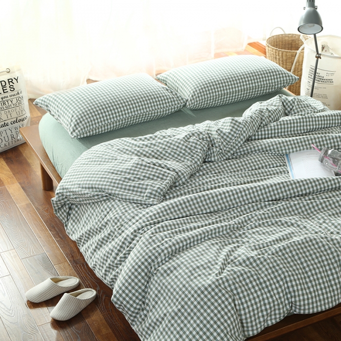 91家纺网 家纺一手货源 找家纺 安莱生活 2021新款全棉水洗棉套件 绿小格